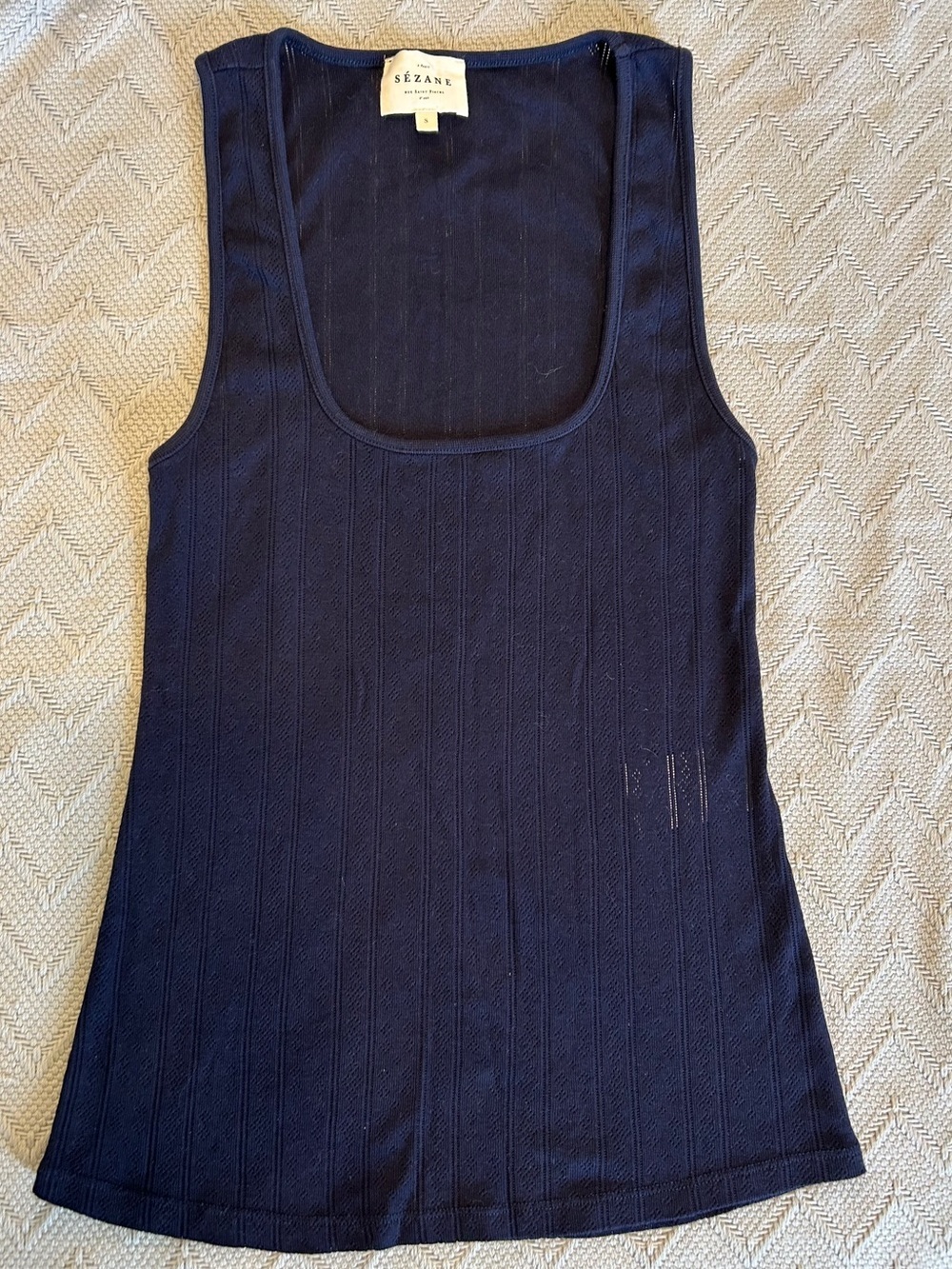 Sézane NWOT SZ S Juan Navy Pointelle Tank - Immaculate Condition!!! 🇫🇷 - Picture 3 of 7